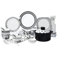 Service de table en céramique de luxe 60 pièces style motif végétal, ensemble de vaisselle moderne minimaliste en porcelaine fine, directement de l'usine
