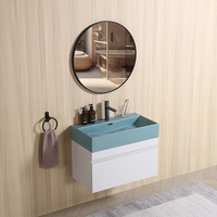 Meubles de salle de bain en bois suspendus de conception italienne ensemble de vanité de salle de bain miroir avec lavabo