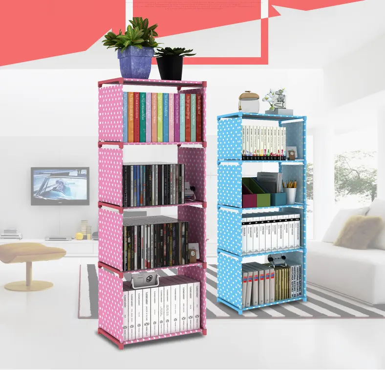 モダンなデザインピンクのプラスチック生地シンプルでクリエイティブな本棚本棚