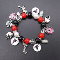 Gelang Mutiara Unisex Berbahan Paduan Seng dengan Logo Kustom, Desain Baru Terlaris, Manik-Manik Elastis,  Perhiasan Penyemangat Tim Sepak Bola, Hipoalergenik