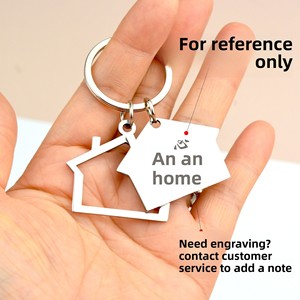 Porte-clés en acier inoxydable en forme de maison à deux étages de dessin animé, gravé, pour clés de voiture, cadeau créatif sur le thème de l'<span class=keywords><strong>immobilier</strong></span> - Product Image 5