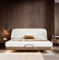 Lit King-size moderne en cuir souple pour hôtel et appartement, avec cadre en bois doré, rembourrage personnalisable et durable, usage commercial