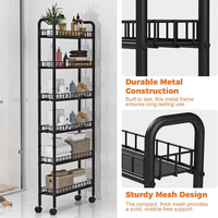 Chariot de rangement mobile moderne en métal mince à 6 niveaux avec roulettes pour petits espaces, cuisine, salle de bain, bureau, multifonctionnel et durable