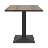 Table de bistrot carrée en mélamine imitation bois pour intérieur avec base en fer estampé noir