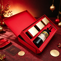 Boîte cadeau personnalisée pour vin rouge, boîte rigide de luxe avec insert en mousse noire, plateau doré et étiquette de bouteille pour coffret cadeau de festival