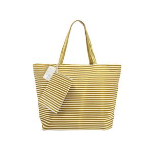 Sac de plage rayé or et argent 57x37x17 cm avec petit sac assorti pour la plage - Product Image 1