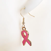 Boucles d'oreilles pendantes tendance en alliage de zinc pour femme, motif ruban rose, sensibilisation au cancer du sein, bijoux fantaisie pour mariage et fête