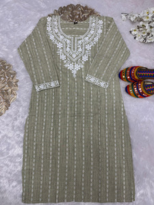 Moda Khadi Cotton Butti Kurti con hermoso bordado perfecto para Collage y chicas de oficina - Product Image 5
