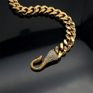 Bijoux haut de gamme, chaîne cubaine plaquée or, bracelet en acier inoxydable avec zircon, motif serpent - Product Image 4