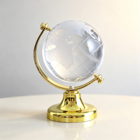 Globe en cristal avec support métallique, gravé au laser et sablé, décoration d'intérieur pour salon ou bureau