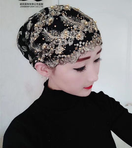 Nouveau Design <span class=keywords><strong>2022</strong></span> Foulard Printemps Musulman Gaze Style National Nouveau Chapeau Cap Femme Soie Dorée Brodé Perles Clou - Product Image 6