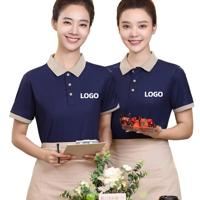 Polo personalizzate abbigliamento da lavoro con risvolto da caffè Hotel moderno ristorante cameriere uniformi camicie personalizzate a manica corta