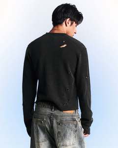 High Quality Boxy Fit <b>Long</b> Sleeve Top for Men Distressed Thermal <b>Long</b> Sleeve <b>Shirts</b> Waffle Fabric <b>t</b> <b>Shirt</b> - Product Image 2