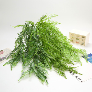 Artificial Fern Vines Green Plastic <b>Wall</b> Hanging Bouquet Minimalist Style <b>Decor</b> - Product Image 1