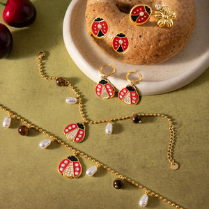 Ladybug Stainless Steel Necklace <b>Bracelet</b> <b>Set</b> For Women Gift Jewelry Insect Design Bezel Setting Fashion Accessory - Product Image 4