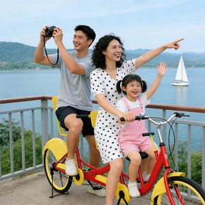 Vélo <span class=keywords><strong>tandem</strong></span> personnalisable en gros, vélo confortable à <span class=keywords><strong>trois</strong></span> <span class=keywords><strong>places</strong></span> pour les loisirs en plein air, les promenades dans les parcs, les sorties en famille - Product Image 1