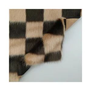 Fashionable 2-color Jacquard Check Pattern High Pile Acrylic Faux Fur Fabric for Hometextile/Garment/Toys