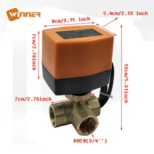 Winvall230VACアクチュエーター電気3点オン/オフコントロールボールバルブ水処理用3ウェイDN20電動真ちゅうボールバルブ