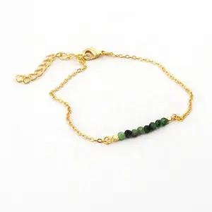 红宝石zoisite宝石手链饰品可调绿色串珠链手链龙虾爪套装波西米亚时尚饰品礼品