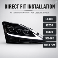 Kit de mise à niveau des phares avant à LED 24V 55W pour Lexus IS250/IS300 avec feux de jour et clignotants dynamiques