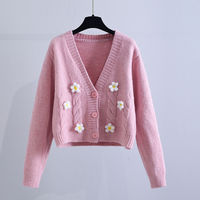 Cardigan court en tricot fleuri fait main pour femme, nouvelle collection automne, style coréen, coupe ample, vêtement d'extérieur, cardigan en tricot style coréen