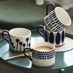 Creative Multi-Pattern Hand Painted Water Drinking Cup Stoneware Milk Cereal Mug Coffee Cup for Breakfast