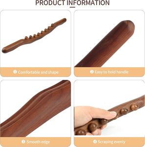 Customized ODM Guasha <b>Massage</b> Stick Roller Wood Gua Sha <b>Tool</b> for All of Your Body Neck Back SPA Massager with 8 Beads - Product Image 4