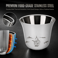 Vente en gros de tasses à espresso en acier inoxydable de 60 ml (2 oz), tasses à café arabes Cawa, mini tasses à café à double paroi