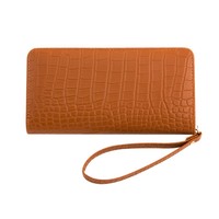 Tas Tangan Kulit PU Kapasitas Besar dengan Ritsleting Desain Buaya Panjang Dompet Wanita Uniseks Dompet Koin Ponsel 5.5 Inci