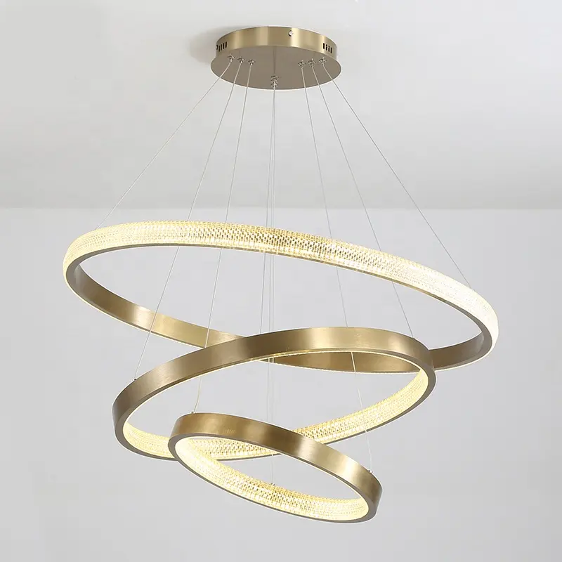 Neues Produkt Modernes Design Kreis Gold Aluminium Ring Led Anhänger Kronleuchter Luxus dekorative Pendel leuchte Custom Made Big Size