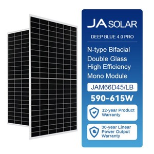 Panel Solar JA JAM66D45 de 595W 600W 605W 610W 620W, Panel Solar Bifacial Tipo N JA, Módulo Fotovoltaico de 615W de Corte por Mitades - Product Image 1