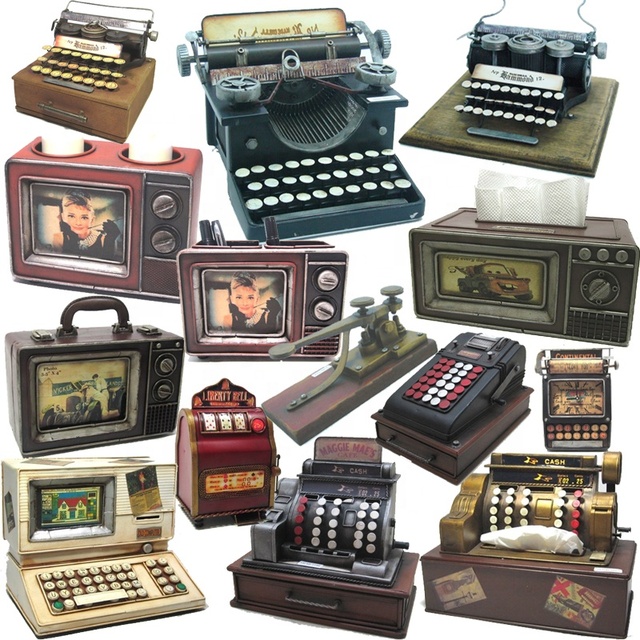 Custom Vintage Metal Cash Register Model Antique Computer TV Typewriter Telegraph Transmitter Retro Prop for Home Pub Decoration