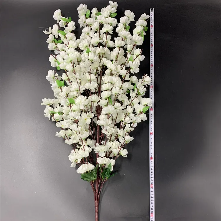 QSLH-V187 Wholesale Cherry Blossom Flowers Artificial White Large Flowers Peach Blossom 30 Branches For Decor