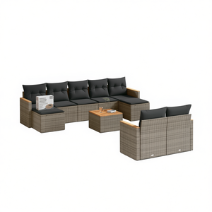 ชุดโซฟาหวายสีเทาสำหรับสวน 6 ที่นั่ง เฟอร์นิเจอร์กลางแจ้ง ทนทานต่อสภาพอากาศ ดีไซน์ร่วมสมัย - Product Image 1