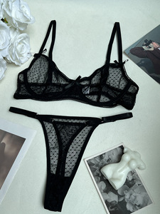 Nouvelles Tendances Mode 2026 : Ensemble Lingerie <span class=keywords><strong>Sexy</strong></span> Noire Transparente, Soutien-Gorge Français en Maille Ultra-Fine, Ensemble Érotique pour Femme - Product Image 5