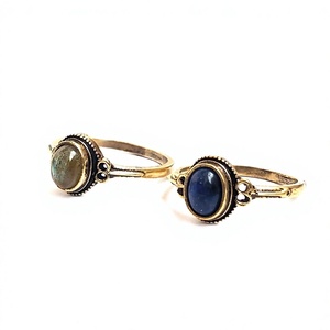 Vintage Geometrischer Kleiner Naturstein-Fingerring Messing Goldfarben Mit Lapislazuli Labradorit Ringe - Product Image 3