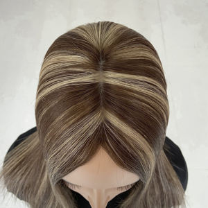 Listo para Enviar: Topper de Cabello con Base de Seda Marrón con Reflejos, Alta Calidad, 7.5x7.5, Piezas de Cabello con Base de Seda para Mujer, Topper con Nudos Invisibles - Product Image 2