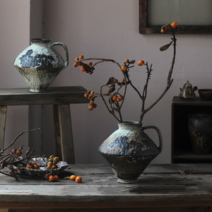 Handmade Vintage Porcelain Vase <strong>Japanese</strong> Style Glazed Ceramic <strong>Pot</strong> with Active Surface Rustic Vintage Ceramic for Home Decor - Product Image 1