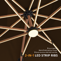 Parasol cantilever moderne commercial avec éclairage LED, parasol en aluminium, protection solaire, mobilier d'extérieur imperméable pour patio