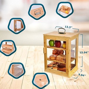 Boîte à pain en bambou avec fenêtre transparente, armoire de rangement alimentaire multifonctionnelle en bois pour la cuisine - Product Image 3