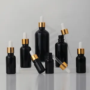 Gold Top Black Essential Oil Dropper Bottle 5ml 10ml 15ml 20ml 30ml 50ml 100ml Custom Logo 30ml Cosmetic Serum Dropper Bottle