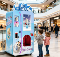 Distributeur automatique intelligent 24h/24 et 7j/7 de glaces molles, refroidi par air, avec 6 distributeurs de garnitures pour une rentabilité continue