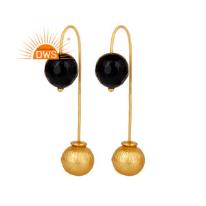 Pendientes de GEMA de ónix negro para mujer, aretes de latón chapados en oro amarillo, joyería de moda, fabricante - Product Image 1