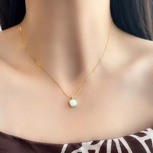 S925 Sterling Silver Rhodium Plated Square White <b>Opal</b> Engagement Wedding Pendant <b>Necklace</b> Dainty Vintage Jewelry for Women - Product Image 3