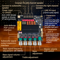 WUZERVON ZK-TB21Q Carte amplificateur numérique BT 2.1 canaux Qualcomm QCC3034+TPA3116 APTX 12-24VDC avec dissipateur thermique amélioré
