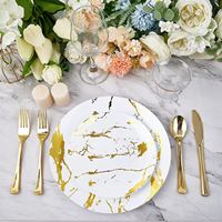 Assiettes en plastique de luxe jetables, vaisselle de fête, gobelets, assiettes, ensemble de vaisselle jetable pour la décoration de mariage, fête d'anniversaire