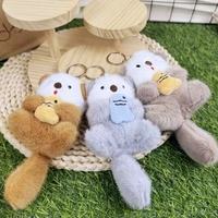 Nouveau porte-clés lumineux 3D en peluche de loutre de mer de dessin animé, couineur, en coton PP doux, breloque de sac