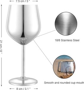 Verre à <span class=keywords><strong>vin</strong></span> classique en acier inoxydable 18 oz incassable argenté, cadeau <span class=keywords><strong>d</strong></span>'affaires unique en métal, conçu pour le camping en plein air et l'utilisation en piscine - Product Image 2