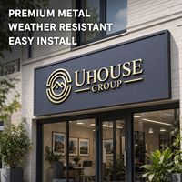 Letrero Metálico Personalizado para Exteriores, Letras 3D Doradas Sin Iluminación para Logotipos de Negocios, Fachada de Edificios, Letrero Personalizado