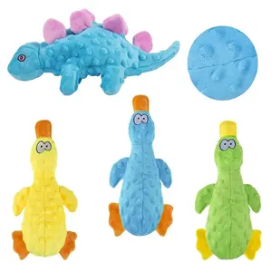 Tough Plush Animal Shapes Squeaky Dog Toys Duck And Dinosaur Interactive Toys For Aggressive Chewer